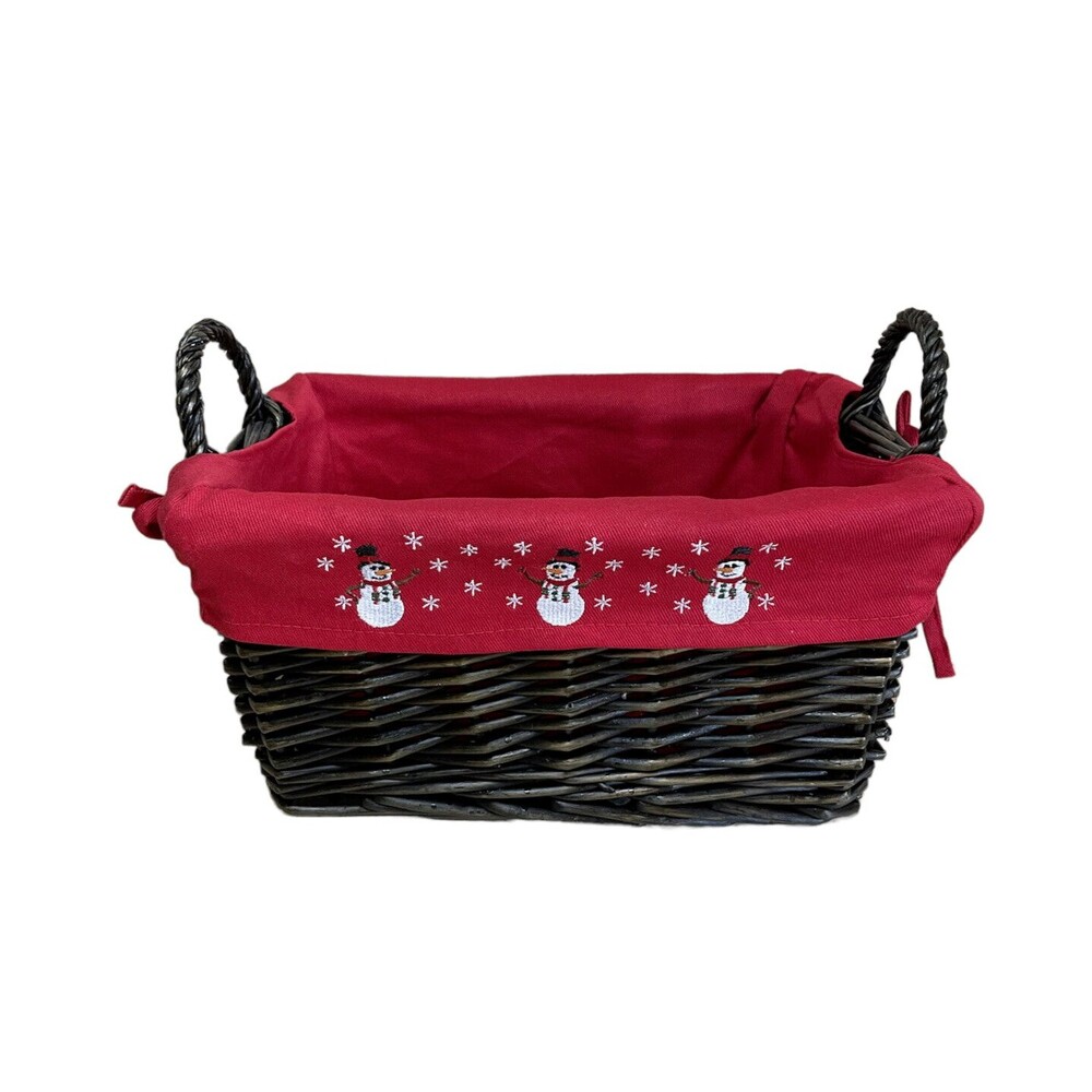 Holiday Wicker Basket with Removable Red Snowmen Fabric Liner